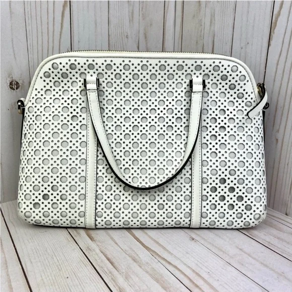 Kate Spade White Laser-Cut Leather Shoulder Bag Designer Handbag - Picture 3 of 4